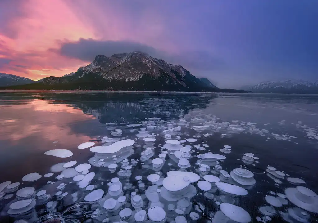 Frozen Methane Bubbles in Abraham Lake Canada