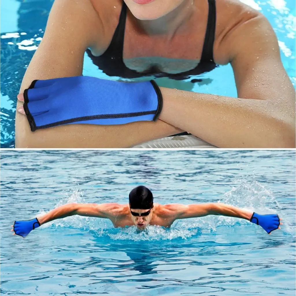 Aquatic Fitness Gloves and Rubber Swim Fins